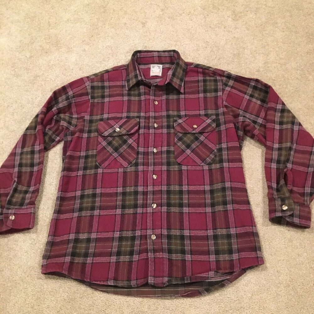 Vintage 90s Outdoor Exchange Burgundy Plaid Flannel Button Up Shirt Men's LARGE